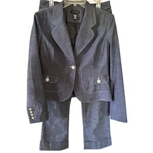Rafaella 2-Piece Suit – Jacket 12/Pants 8 – Slate Blue Gray Textured Stretch Set